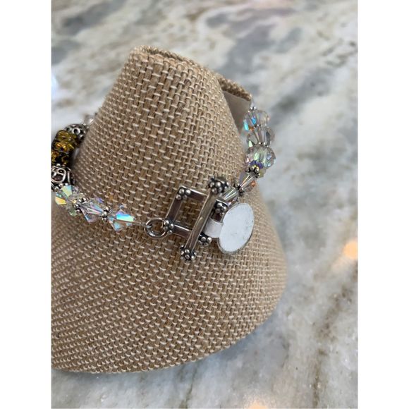 Venetian Glass with Crystal and Bali Sterling Silver Bracelet #sparkle - Picture 5 of 7